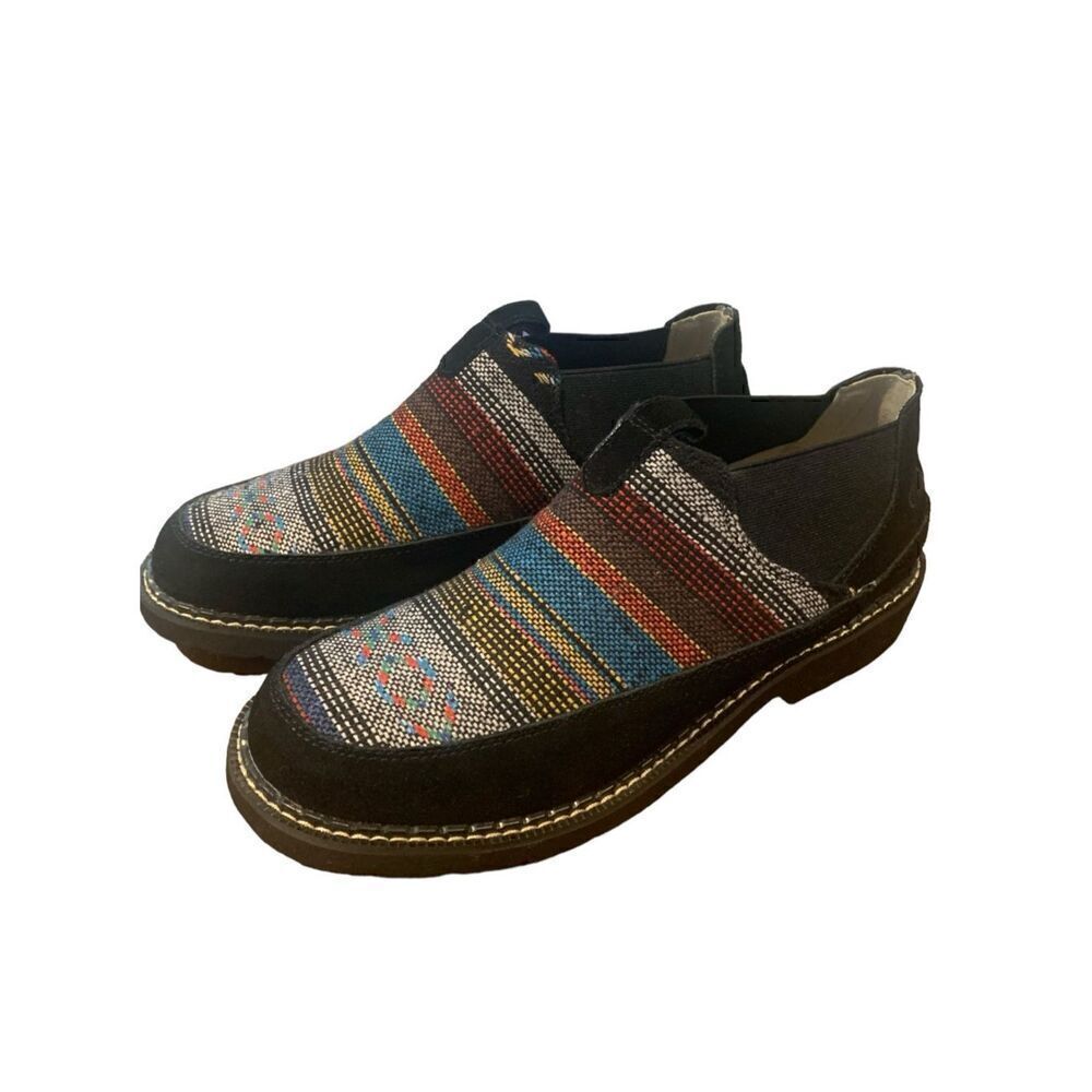 Roper Shoes Womens 8.5 Black Suede Aztec Pull On Casual Loafer New Without Box